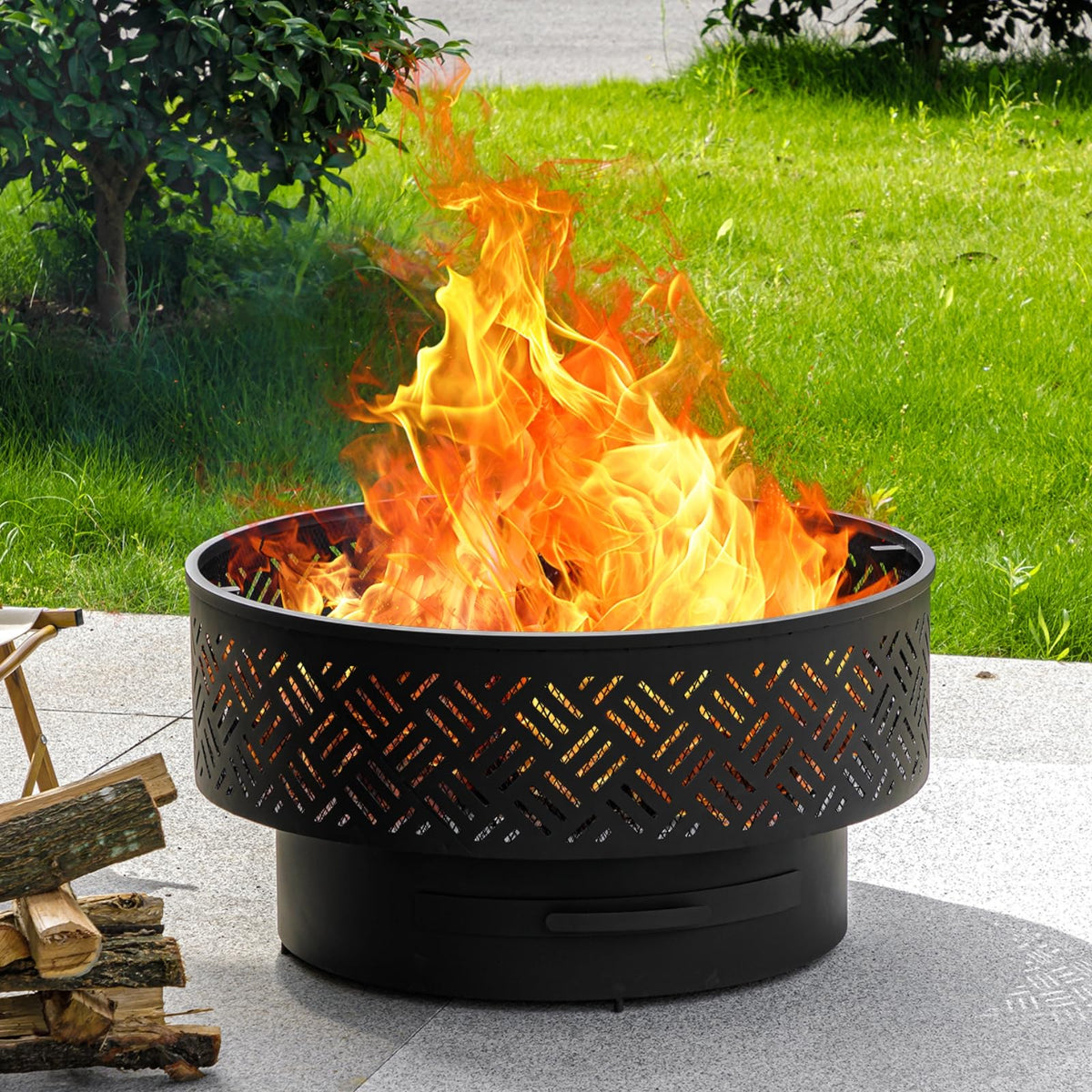 32 Inch Wood Burning Fire Pit with Grill & Lid L701220