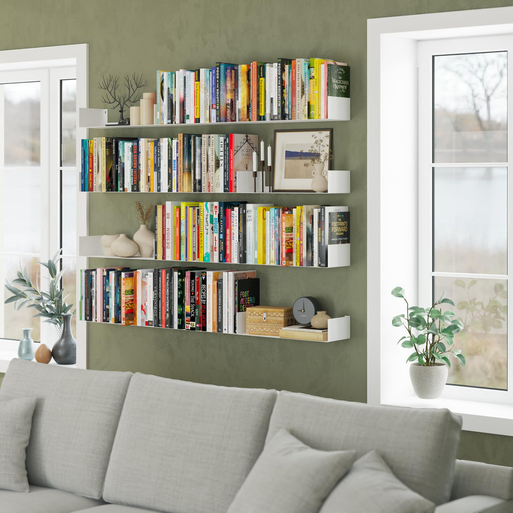 White Metal U Shape Wall Mountable Bookshelf B3218