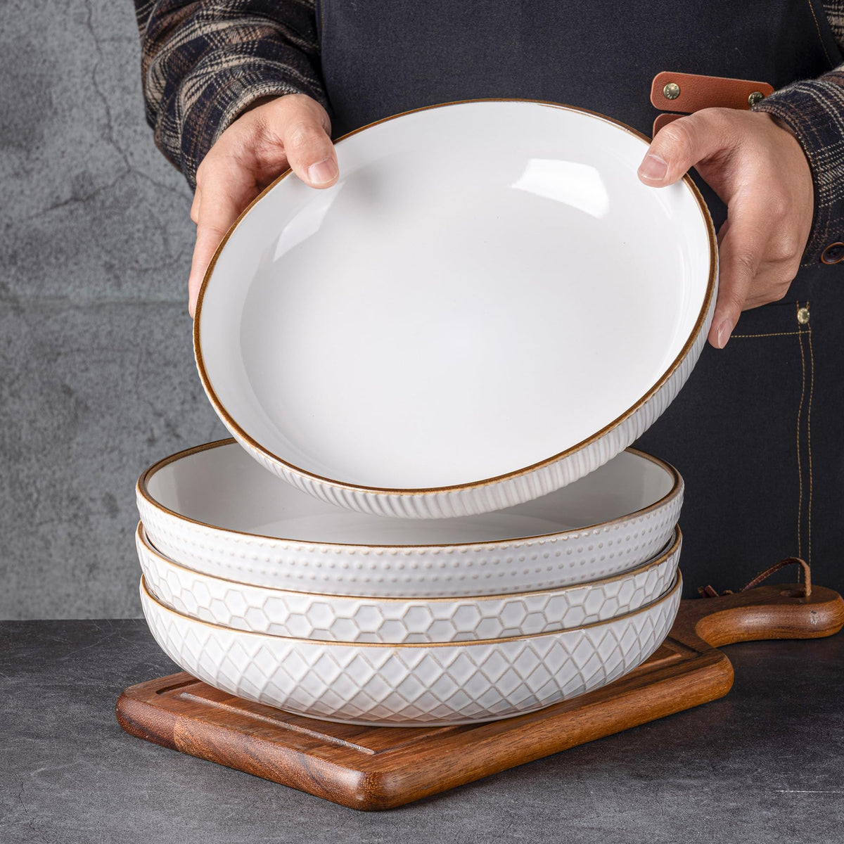 9.5'' 42 Ounce Stoneware Ceramic Pasta Bowls Set of 4 R874370