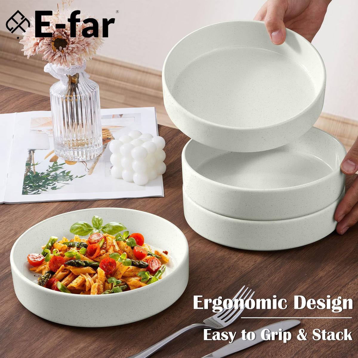 18-Piece Speckled White Stoneware Dinnerware Set Y493089