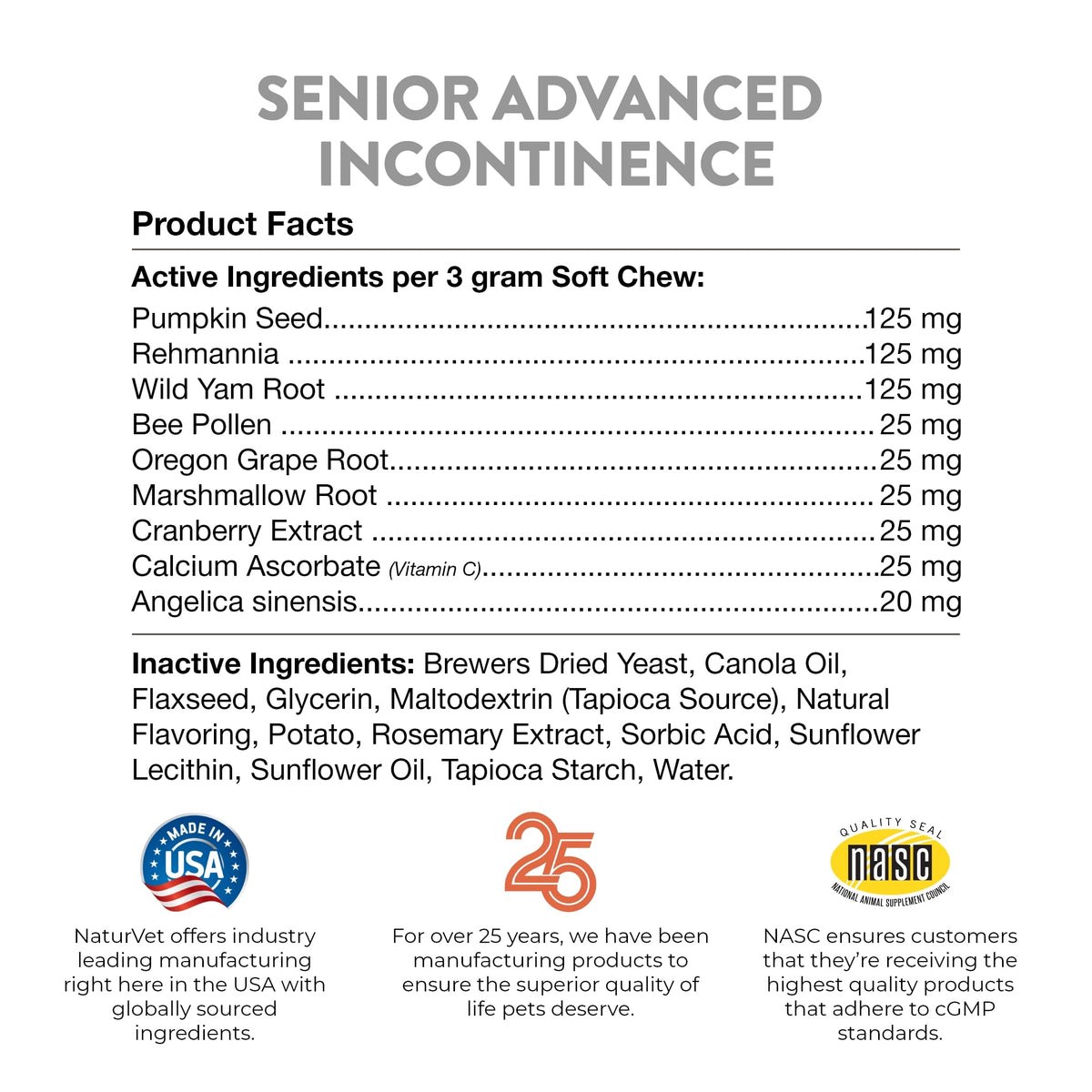 Senior Incontinence Dog Supplement 60 Ct J9842