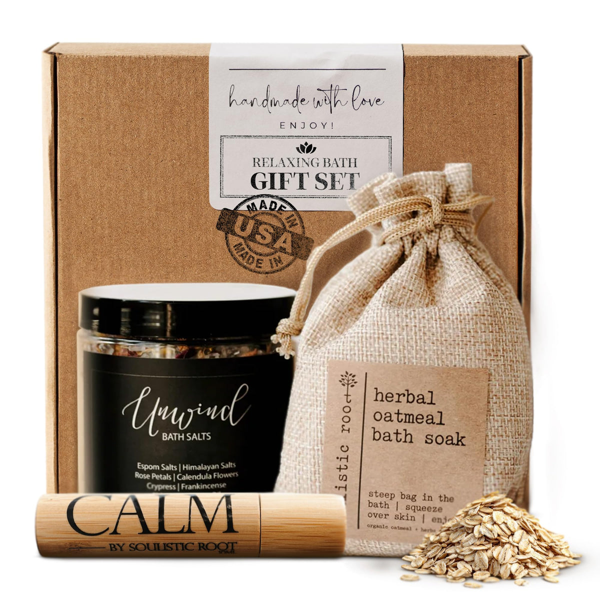 Bath Gift Set with Essential Oil Roller, Bath Salts & Oatmeal Bath Soak I97570