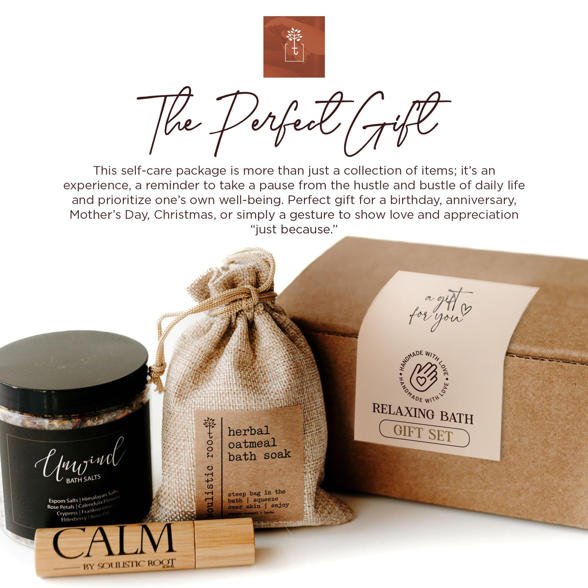 Bath Gift Set with Essential Oil Roller, Bath Salts & Oatmeal Bath Soak I97570