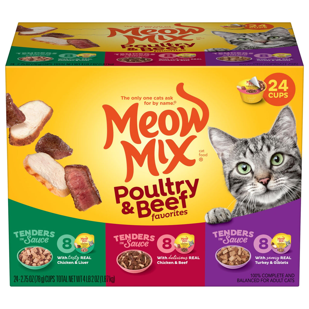 Dry Cat Food 6.3 Pound Bag + Wet Cat Food Variety Pack 2.75 Ounce Cups (Pack of 24) R205