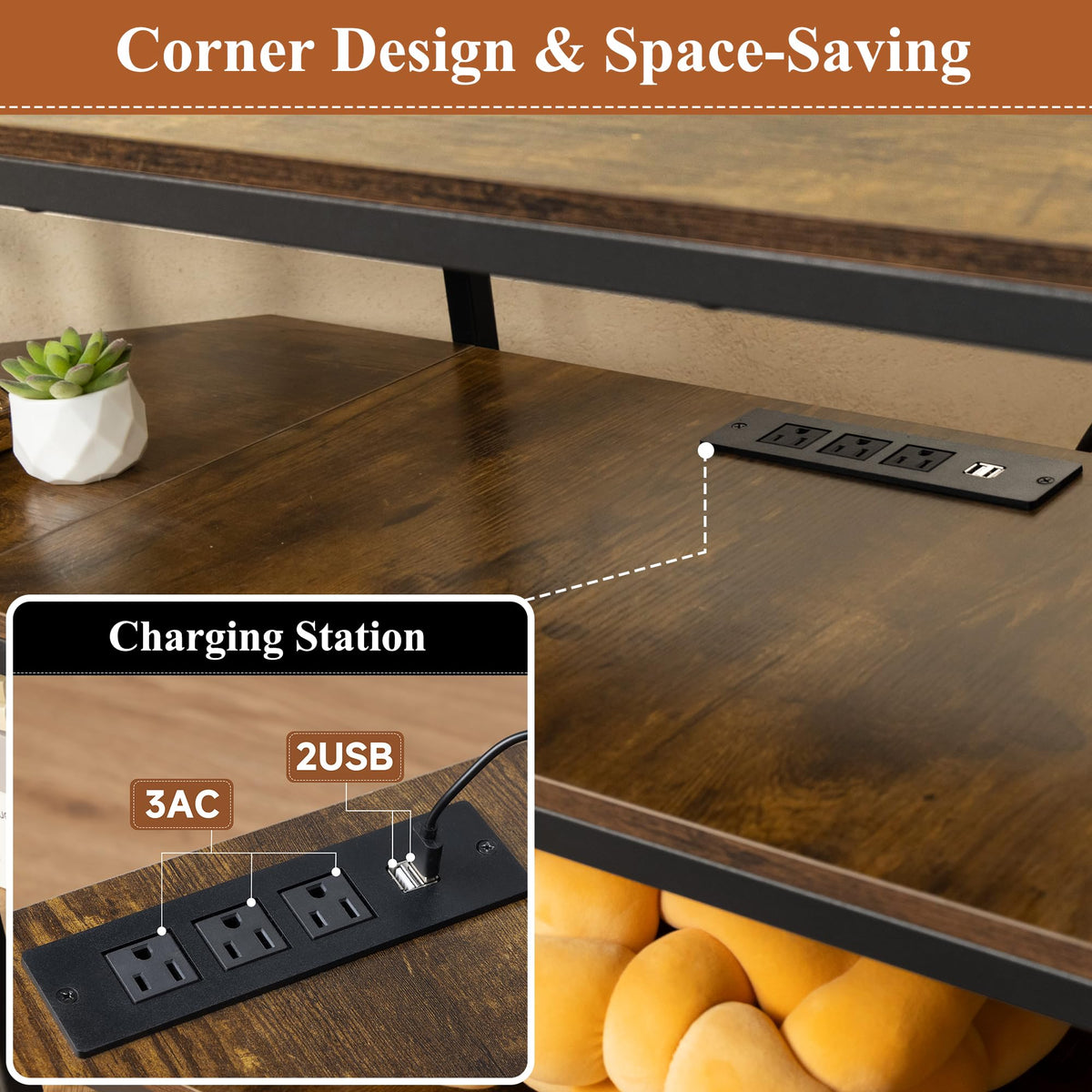 Corner TV Stand with Power Outlet S1556