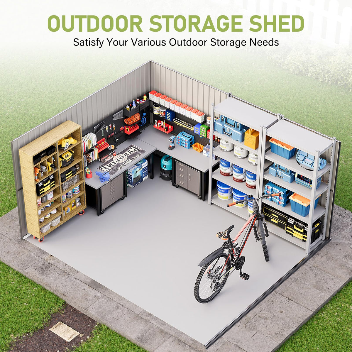 10 x 12 FT Metal Storage Shed with Lockable Door and 2 Windows L954406