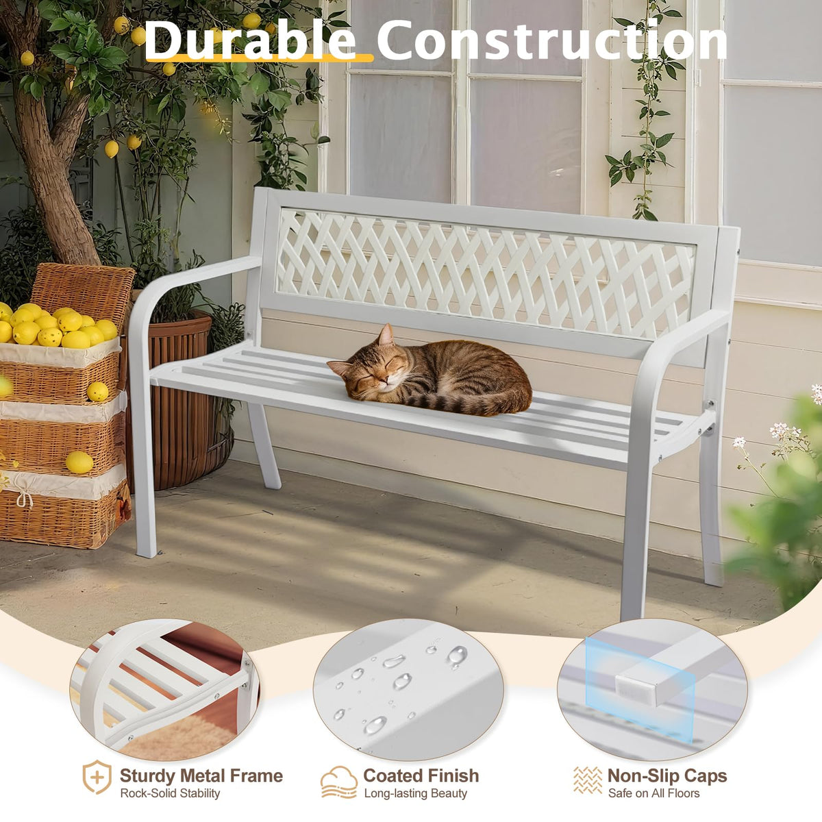 White 2-Person Outdoor Bench E83264