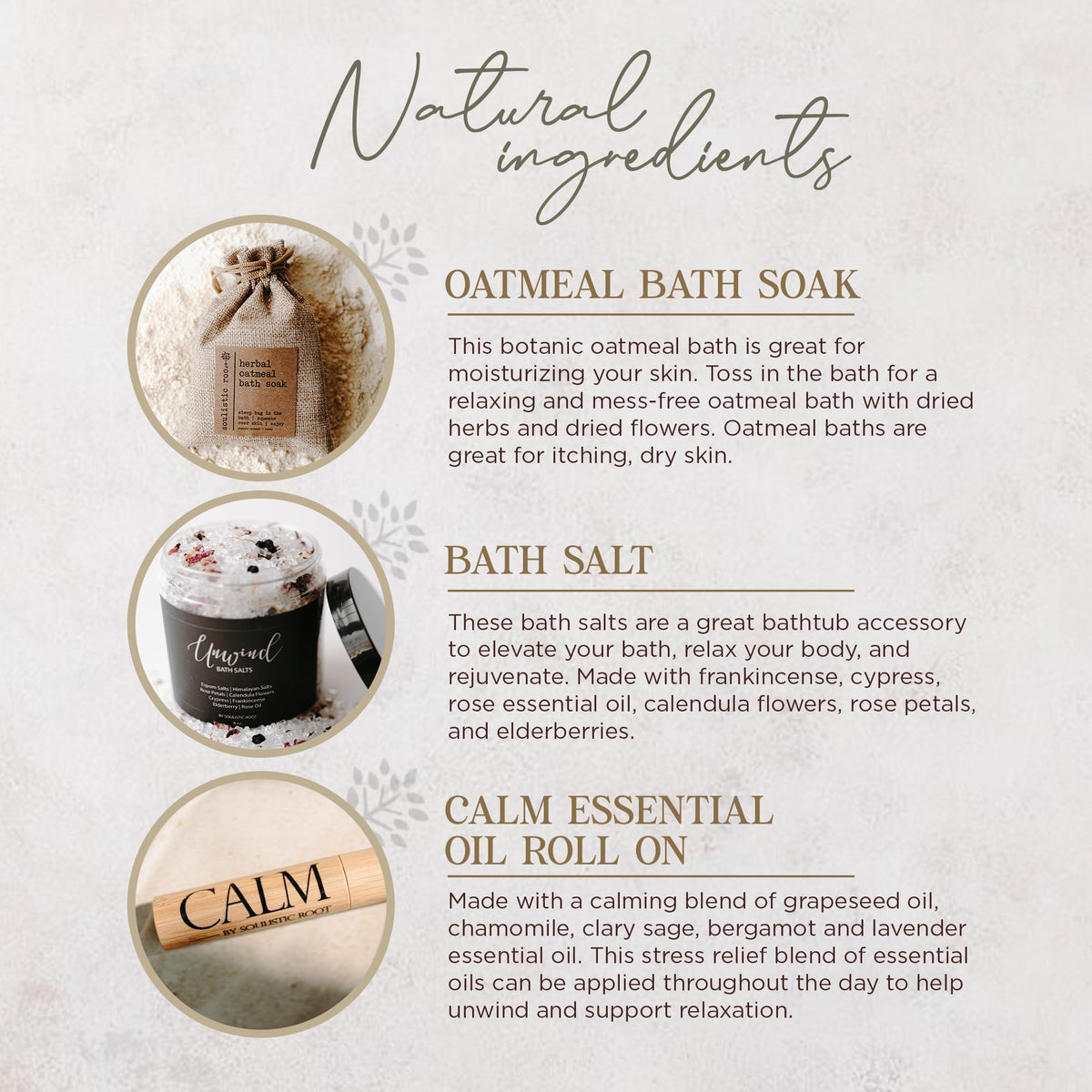 Bath Gift Set with Essential Oil Roller, Bath Salts & Oatmeal Bath Soak I97570