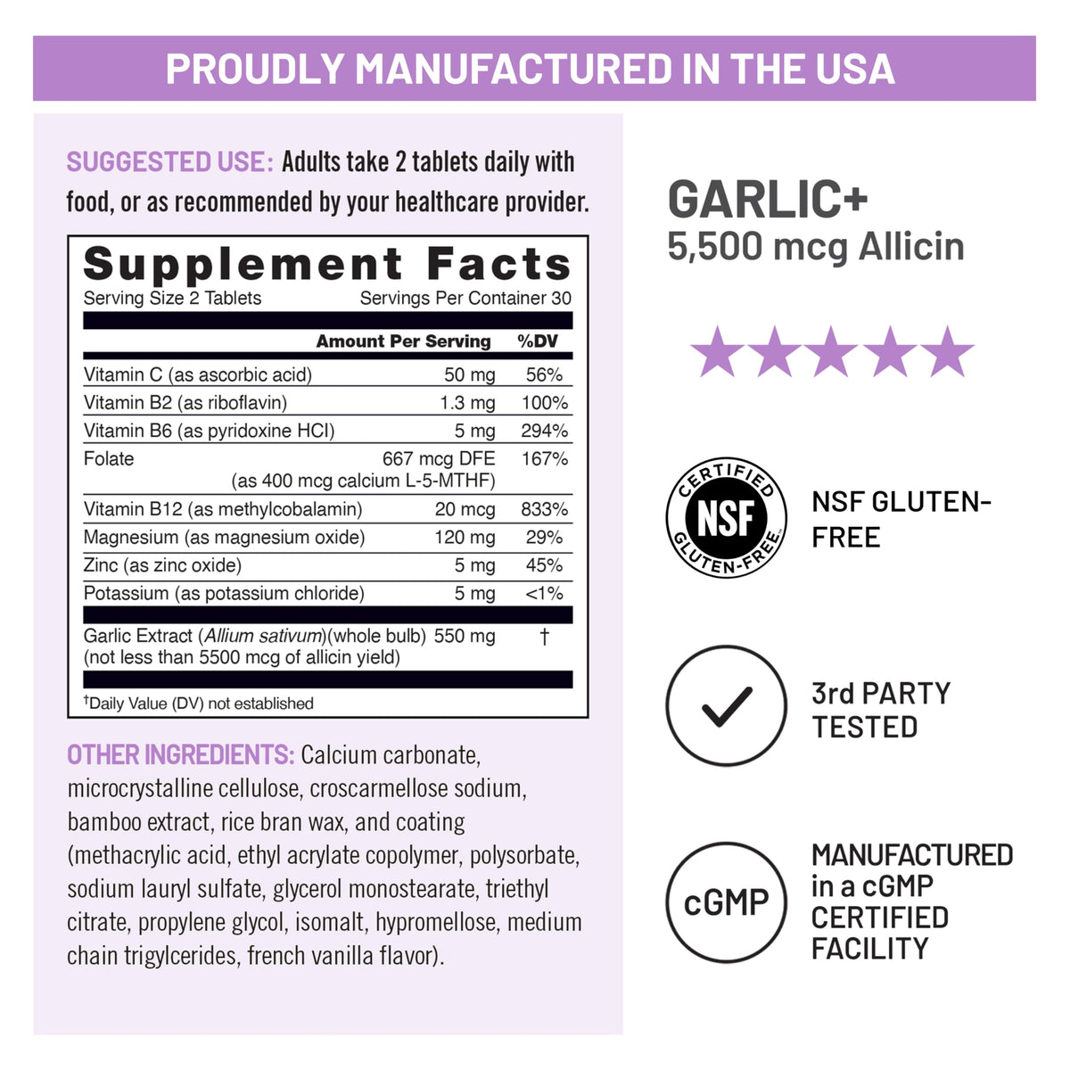 Garlic Extract 5,500 mcg Vegan Tablets 60 Count F2403