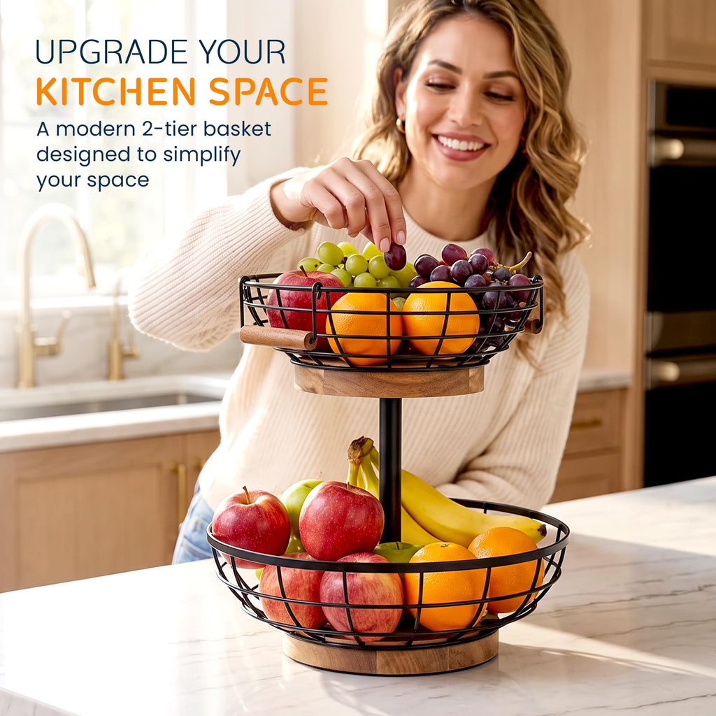 2 Tier Metal Fruit Basket with Banana Hanger H588142