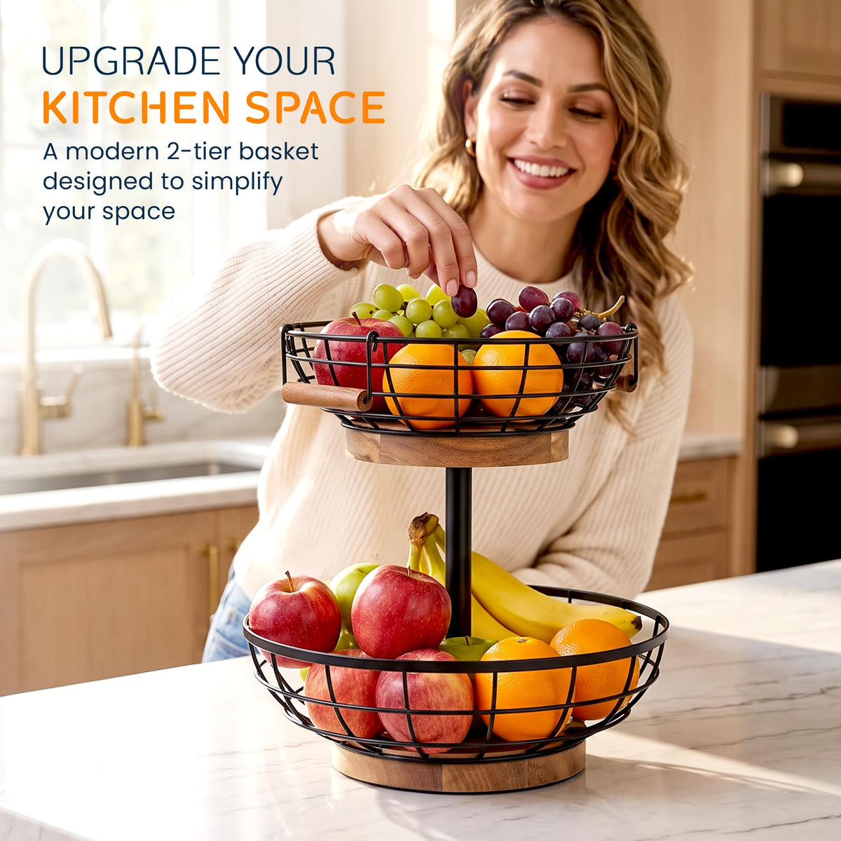 2 Tier Metal Fruit Basket with Banana Hanger H588142