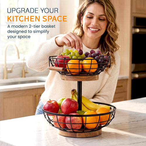 2 Tier Metal Fruit Basket with Banana Hanger H588142