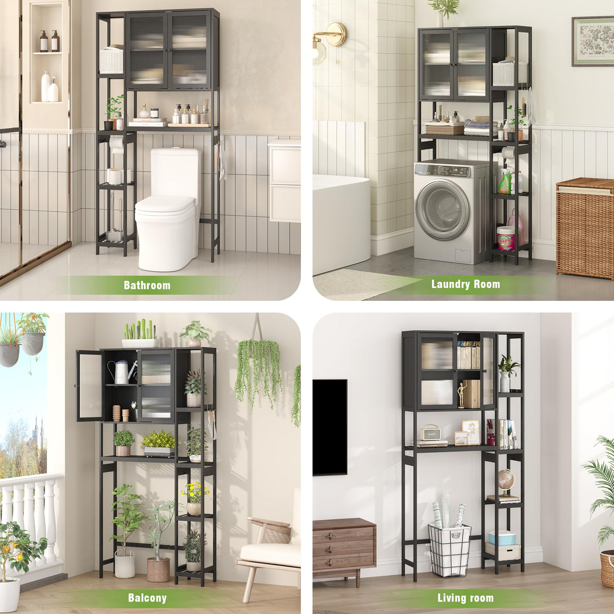 Black Over the Toilet Storage Cabinet with Adjustable Shelves T663
