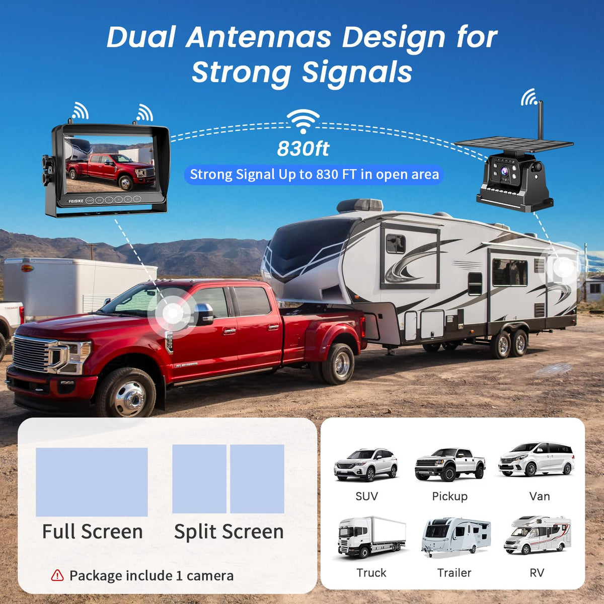 Magnetic Solar Wireless Backup Camera with 7" 1080P Monitor Q4280