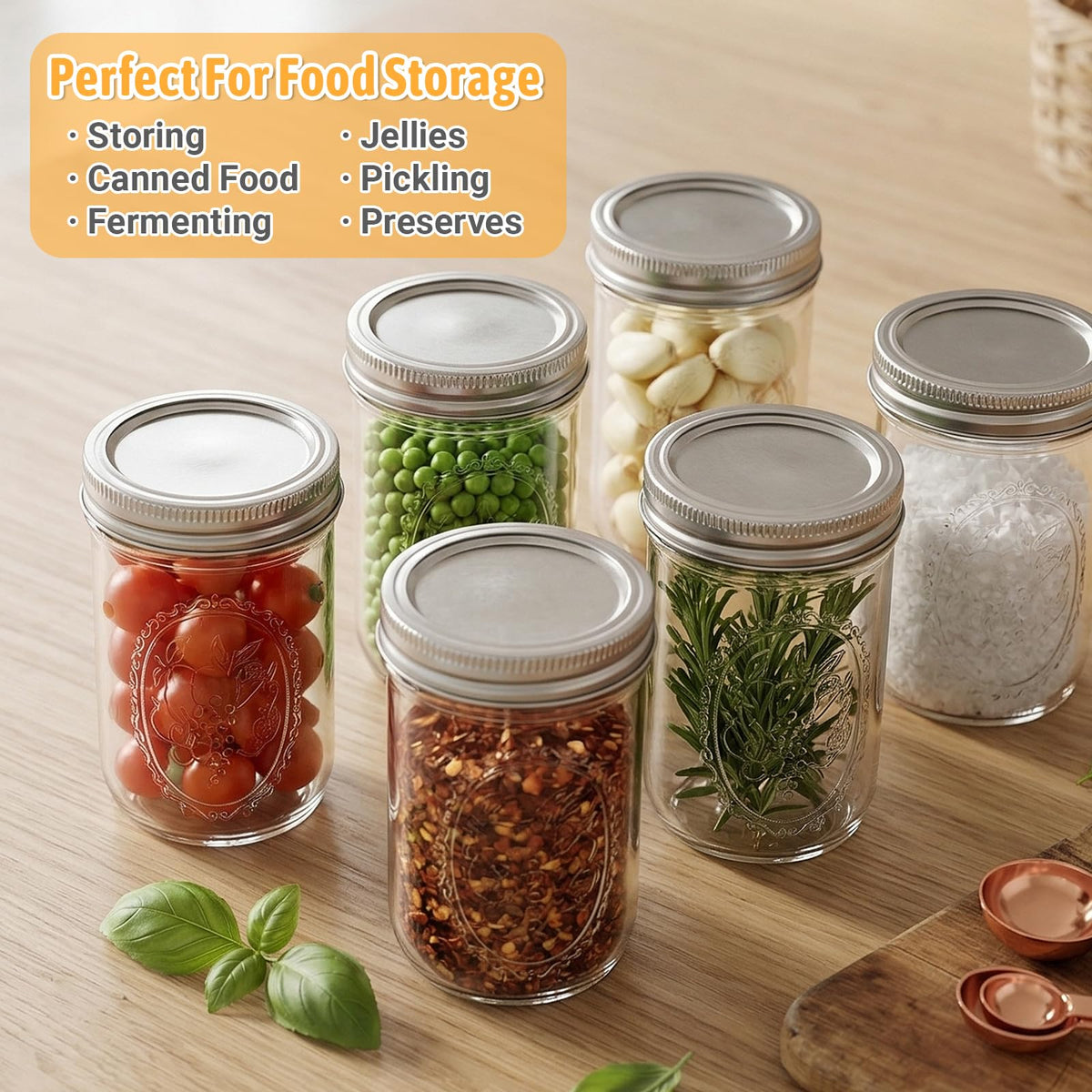 16 oz 6 Pack Wide Mouth Mason Jars with Airtight Lids E16552