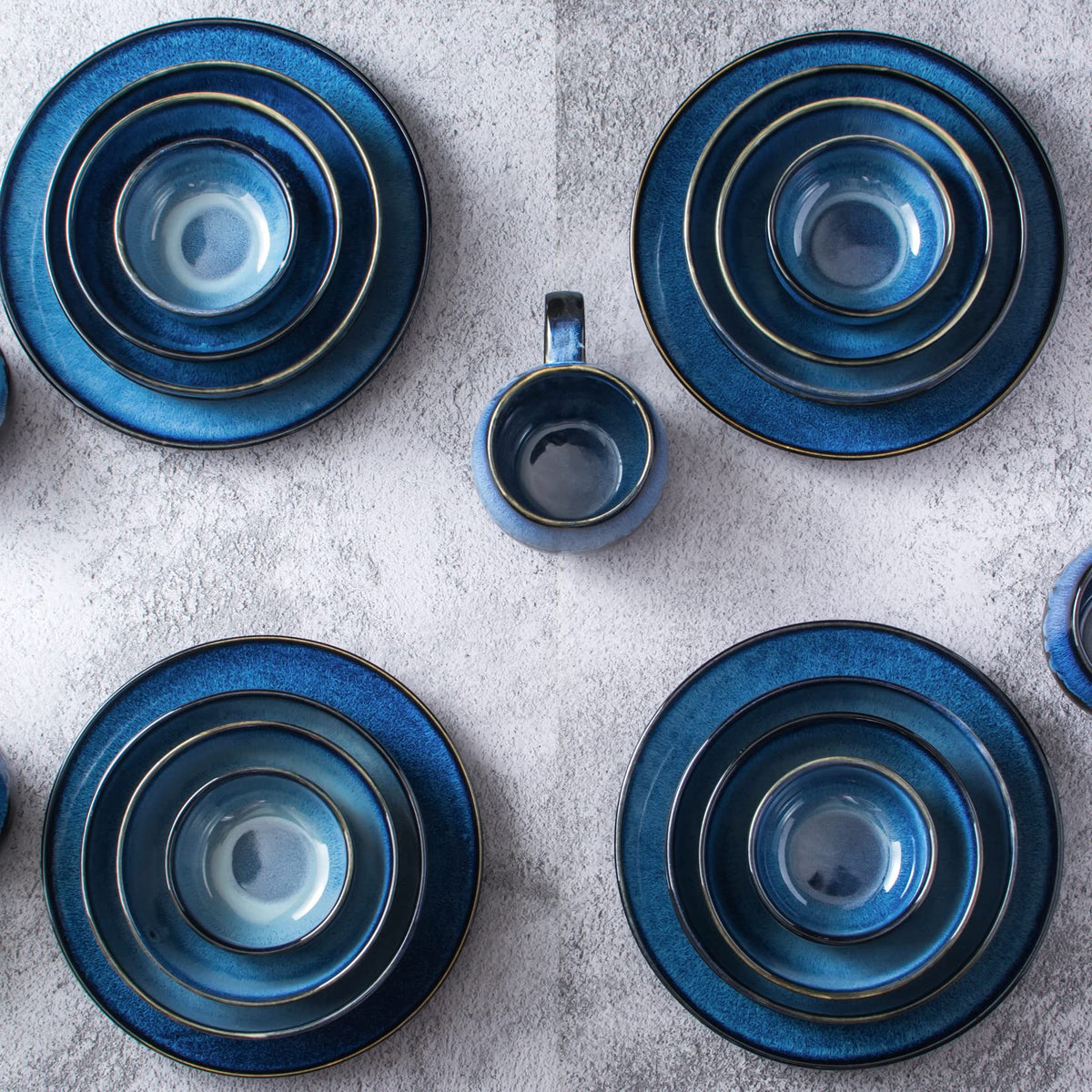 Ceramic Pasta Bowls Set of 4, 26 oz Blue R733