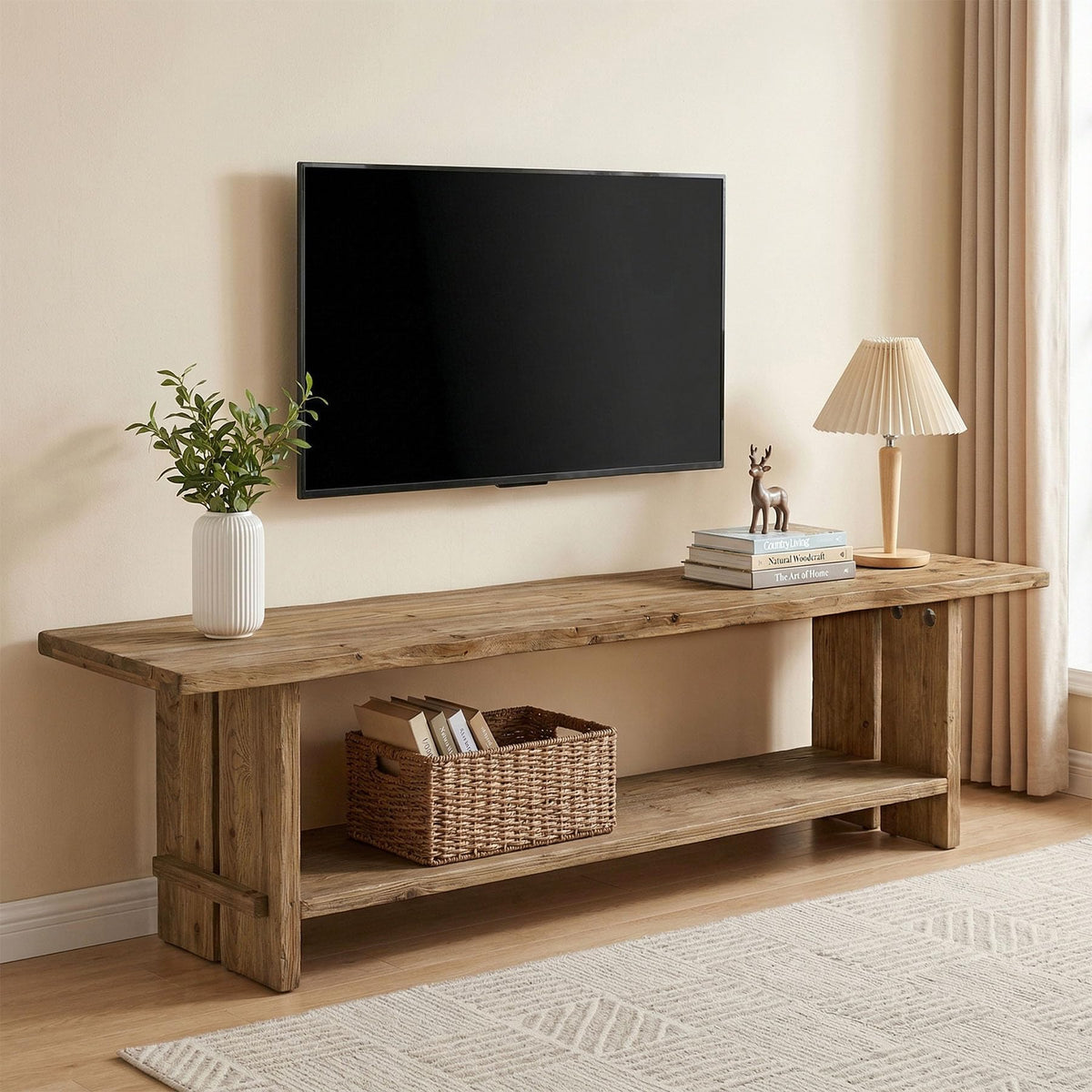 71" Solid Wood 2-Tier TV Stand X32098