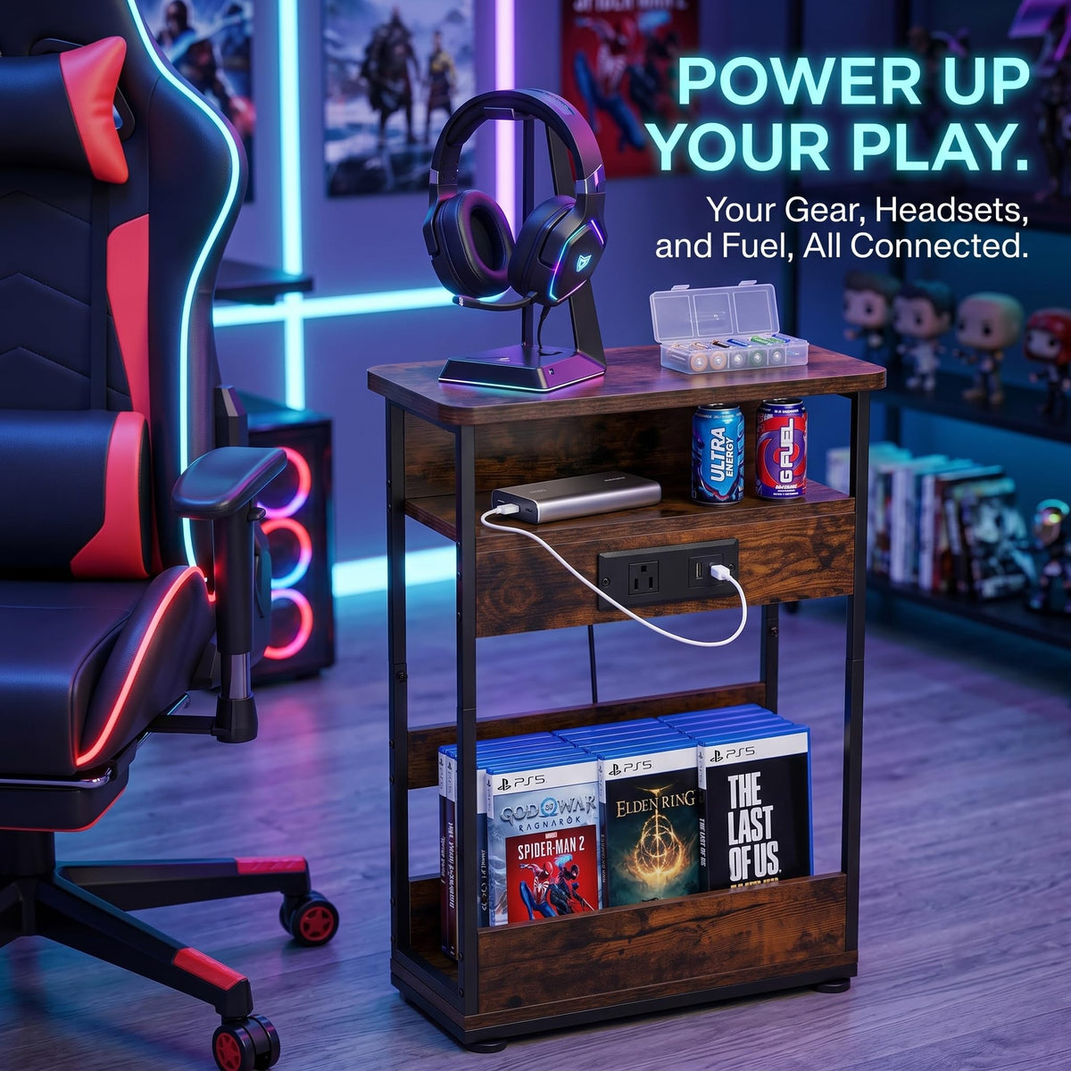Narrow Side Table with Charging Station Q3729