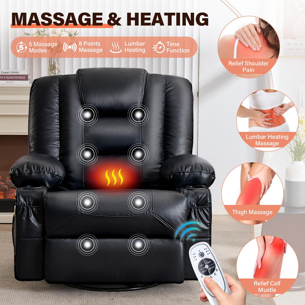 Swivel Rocker Recliner Chair with Vibration Massage and Heat Q97534