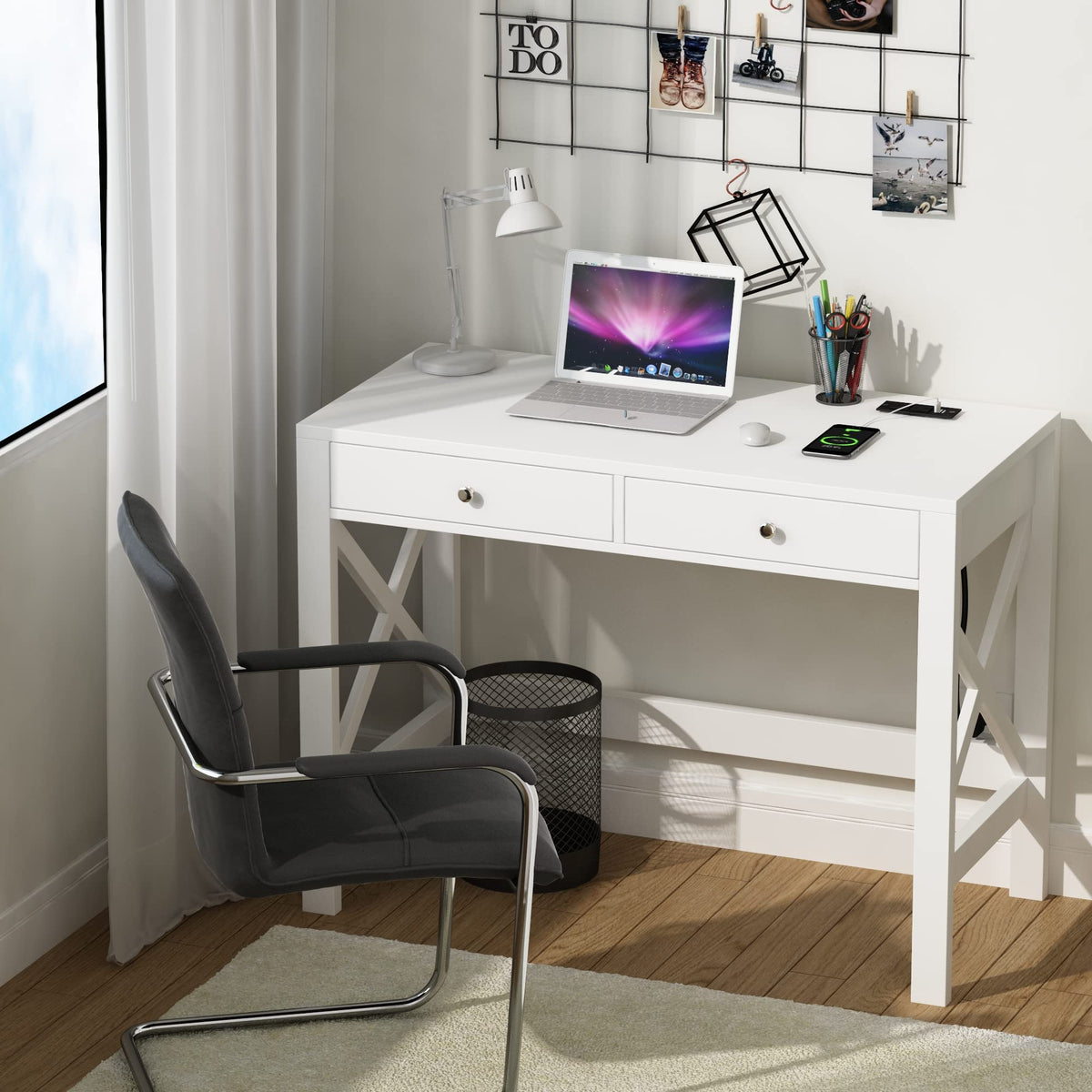 39.4 Inches Computer Desk with 2 Drawers G30538
