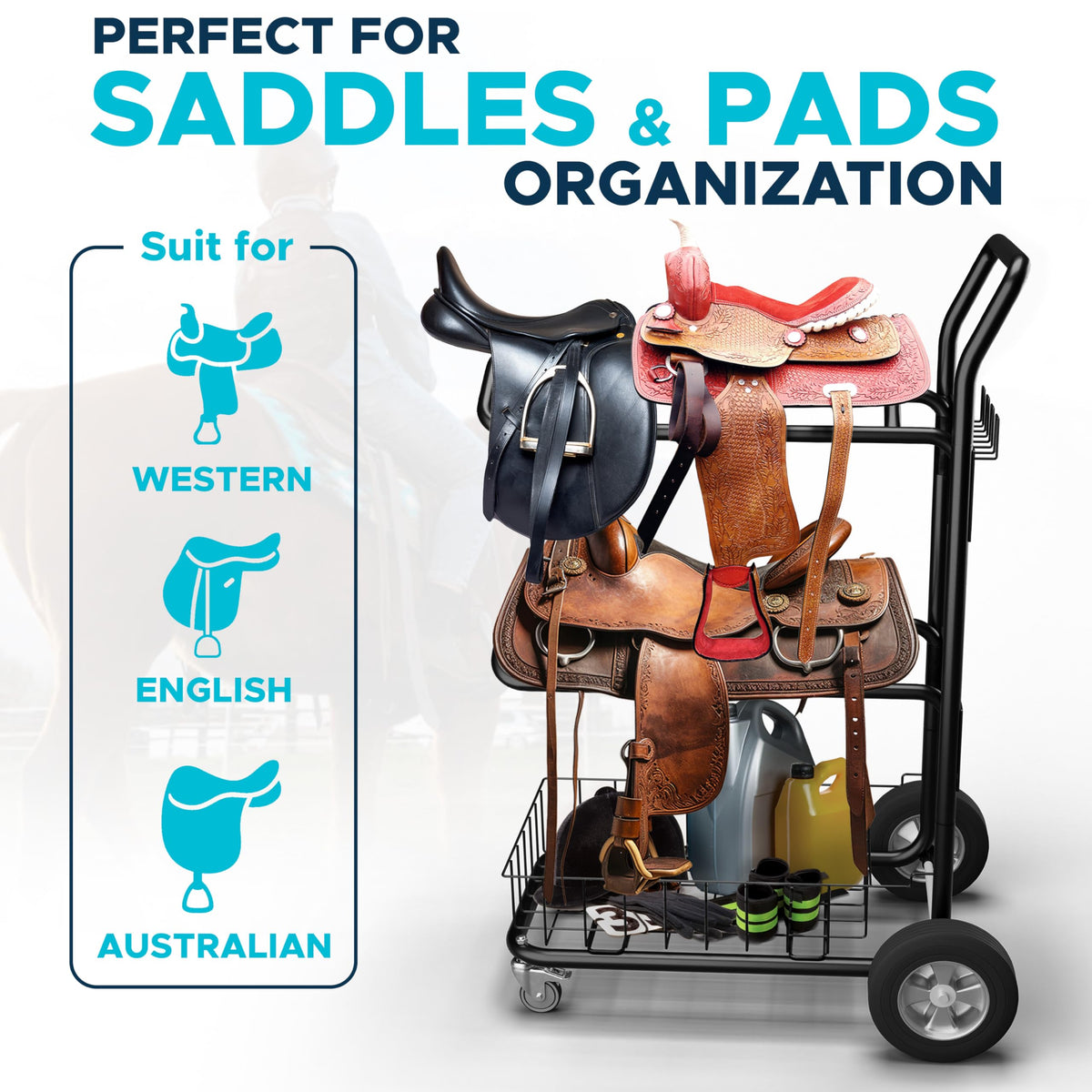 220 Lbs Rolling Saddle Rack Cart with Basket B64761