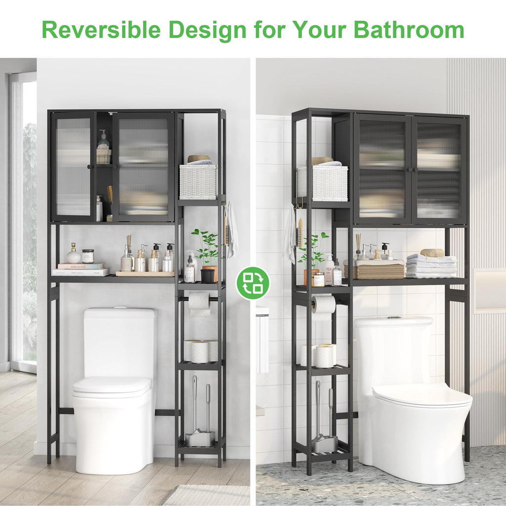 Black Over the Toilet Storage Cabinet with Adjustable Shelves T663