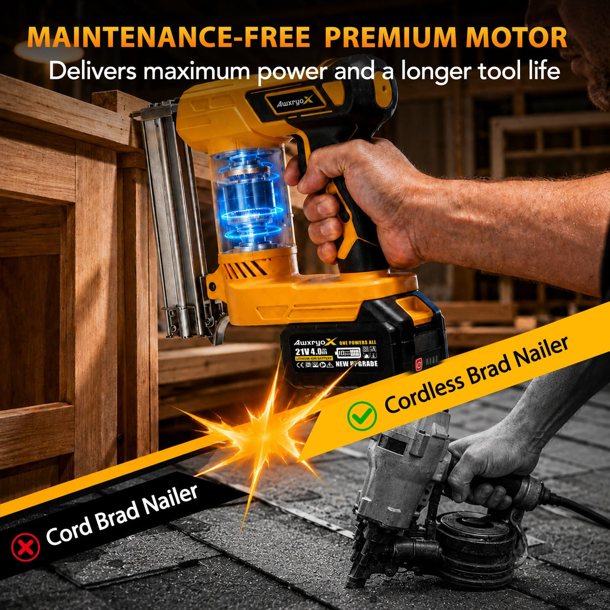 Cordless Brad Nailer 2-in-1 18 Gauge Electric Nail Gun Kit N147615