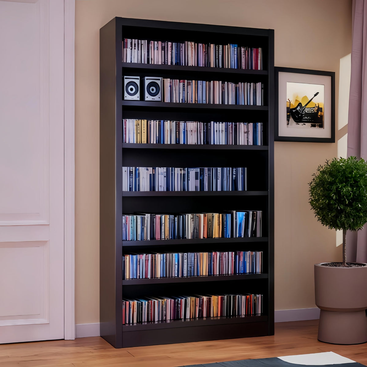 55" Metal Media Storage Cabinet with 6 Adjustable Shelves J63960