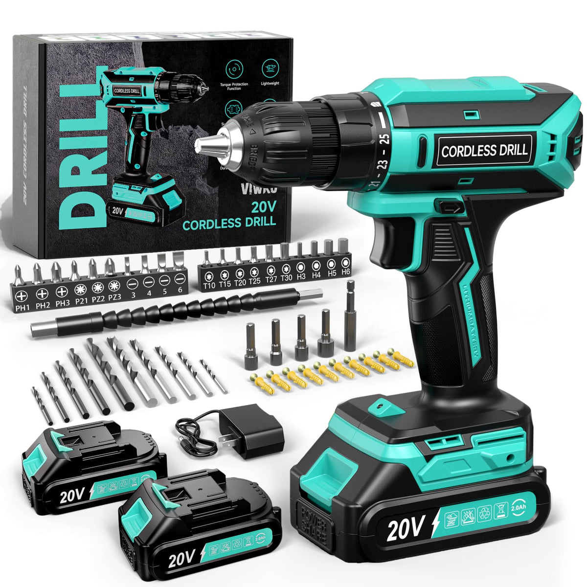 20V MAX Cordless Drill Set with 2 Batteries & Charger W76983