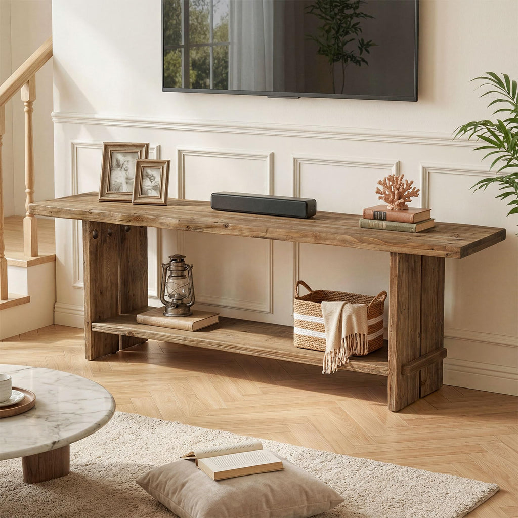 71" Solid Wood 2-Tier TV Stand X32098