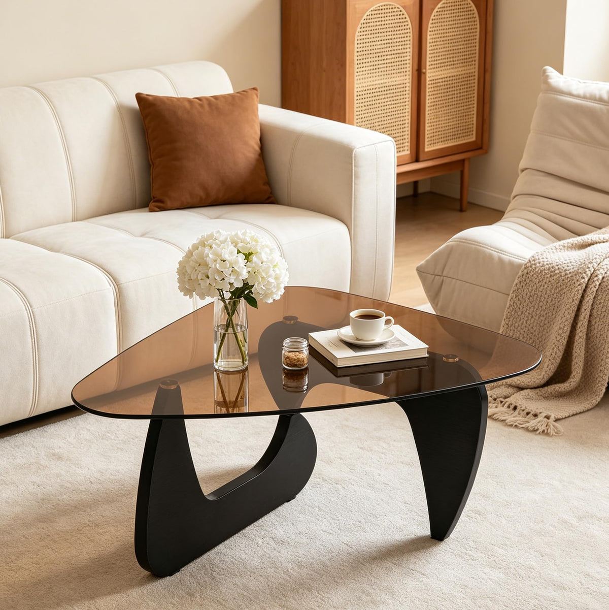 Brown Glass Coffee Table with Wood Base G6729