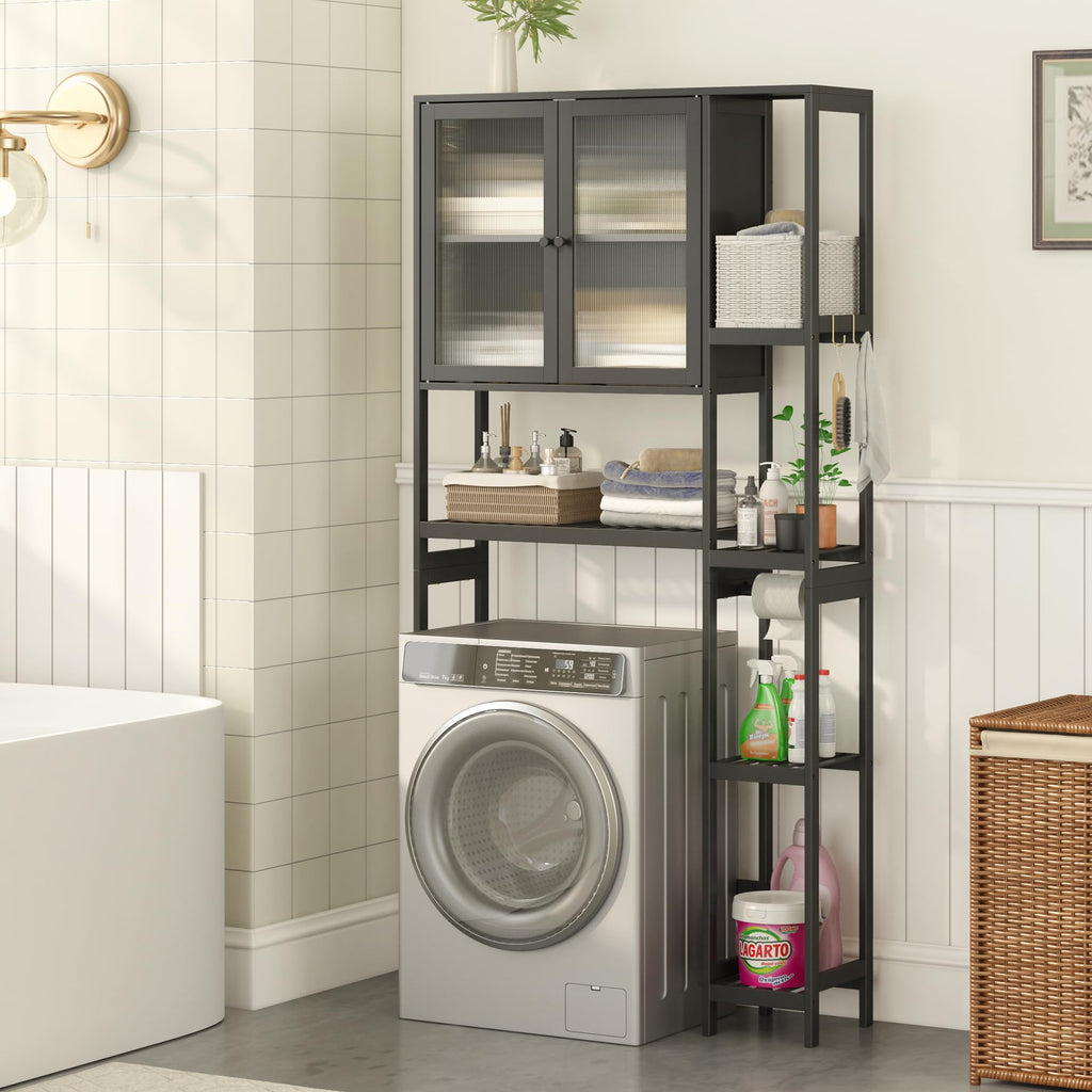 Black Over the Toilet Storage Cabinet with Adjustable Shelves T663
