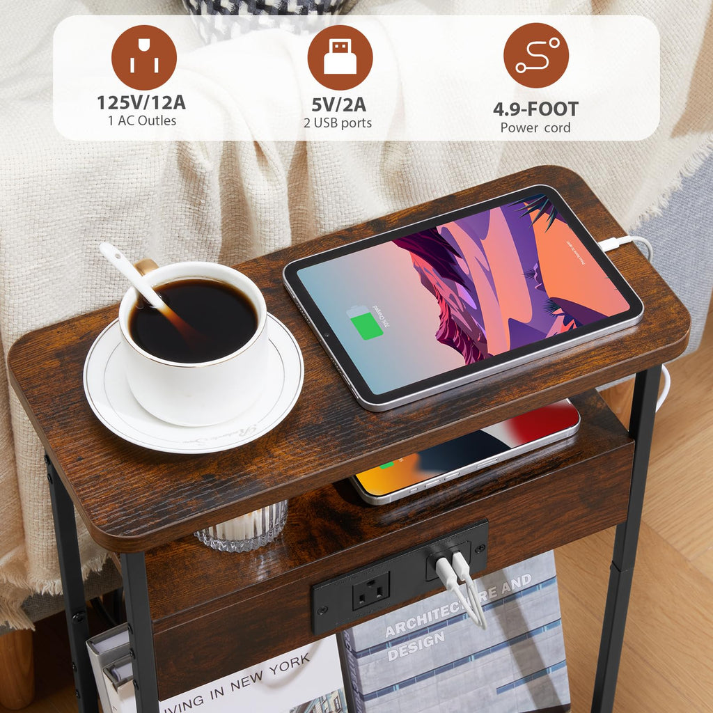 Narrow Side Table with Charging Station Q3729