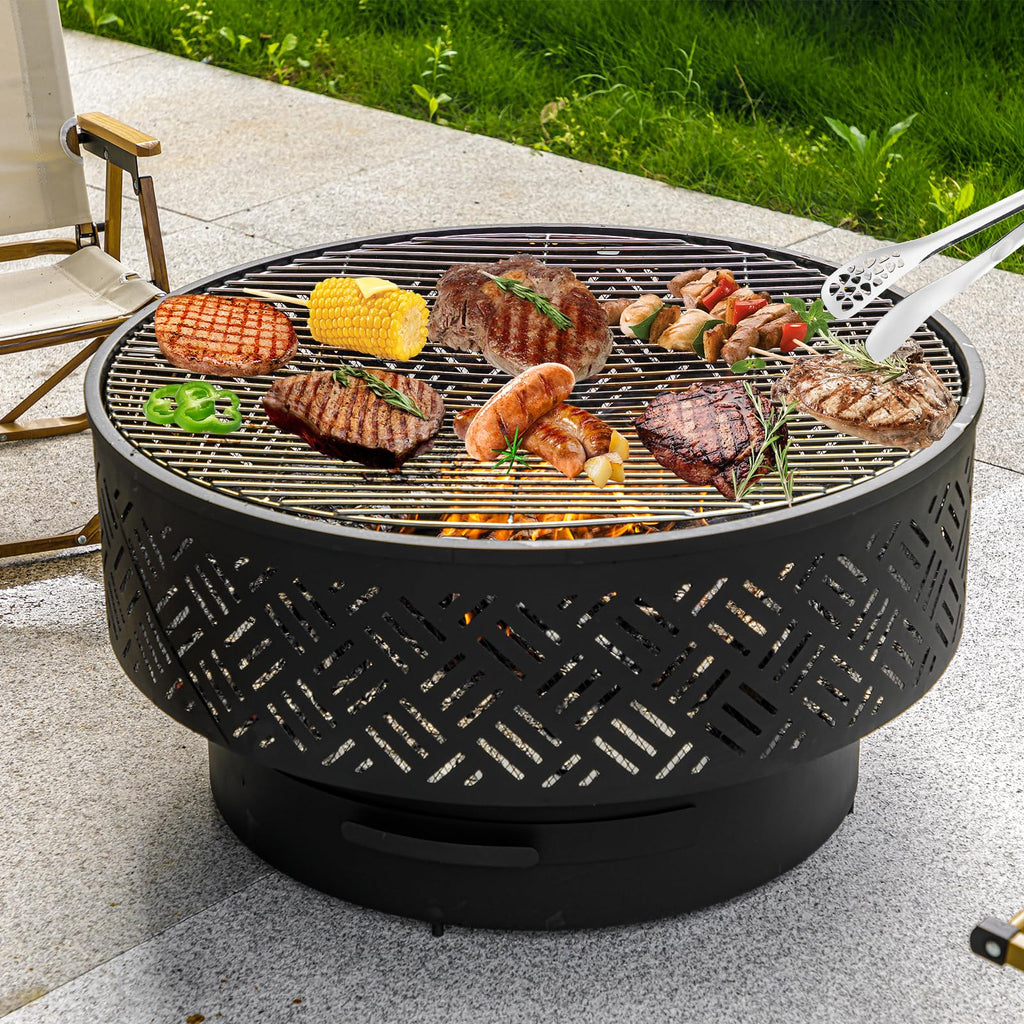 32 Inch Wood Burning Fire Pit with Grill & Lid L701220