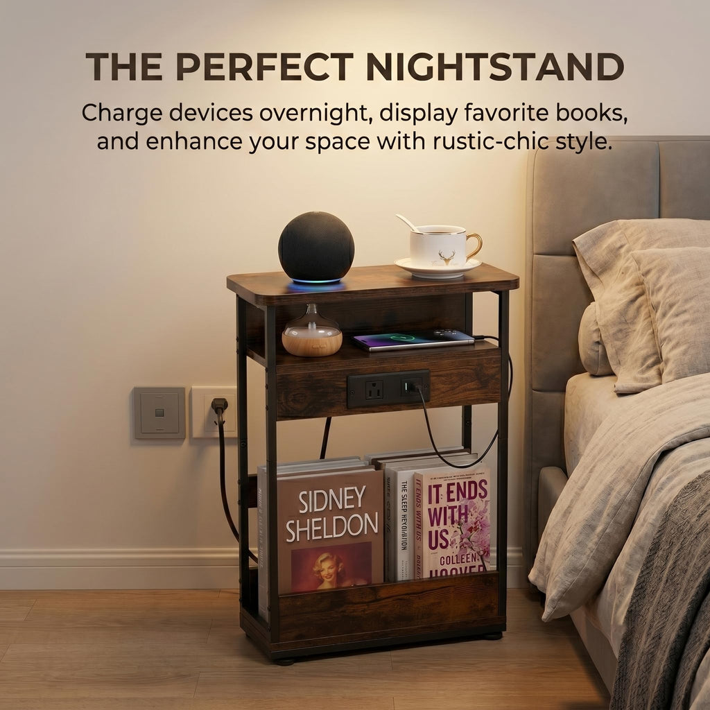 Narrow Side Table with Charging Station Q3729