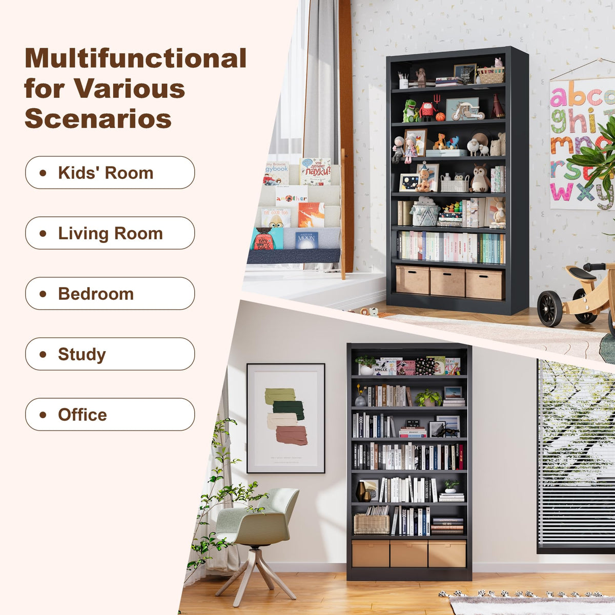 55" Metal Media Storage Cabinet with 6 Adjustable Shelves J63960