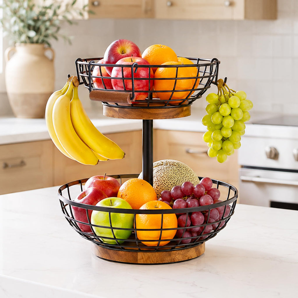 2 Tier Metal Fruit Basket with Banana Hanger H588142