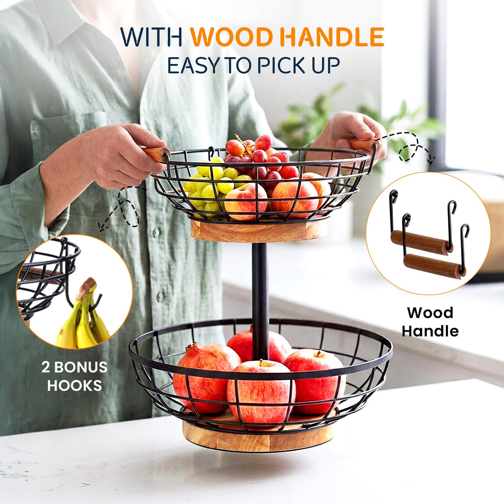 2 Tier Metal Fruit Basket with Banana Hanger H588142