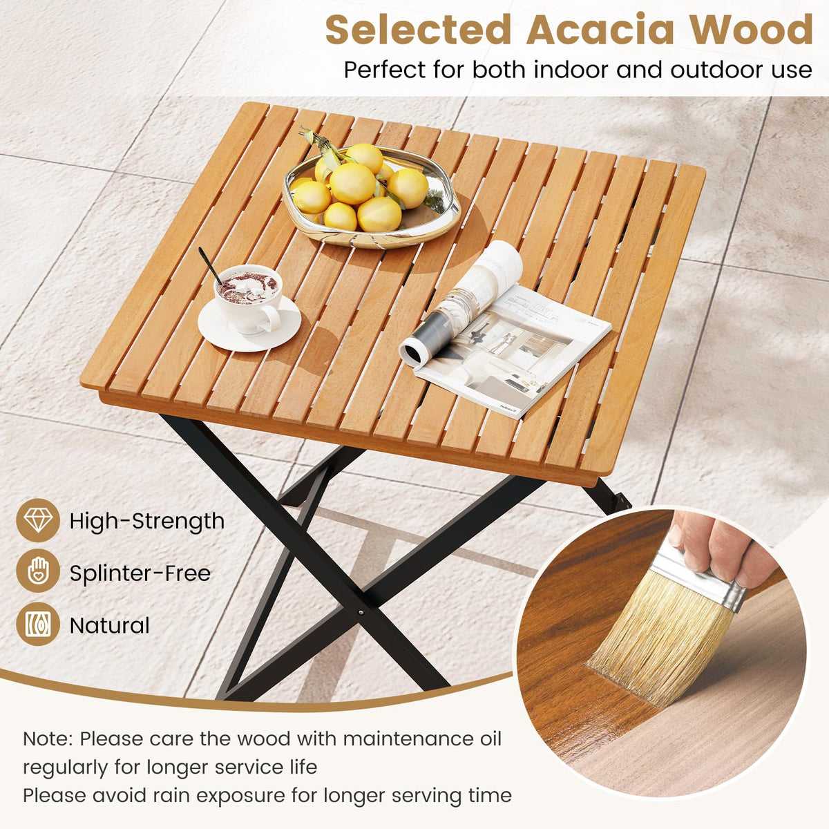 28-Inch Acacia Wood Square Foldable Patio Dining Table A463495