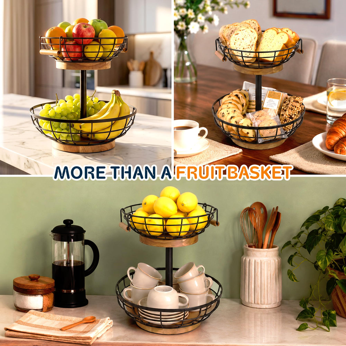 2 Tier Metal Fruit Basket with Banana Hanger H588142