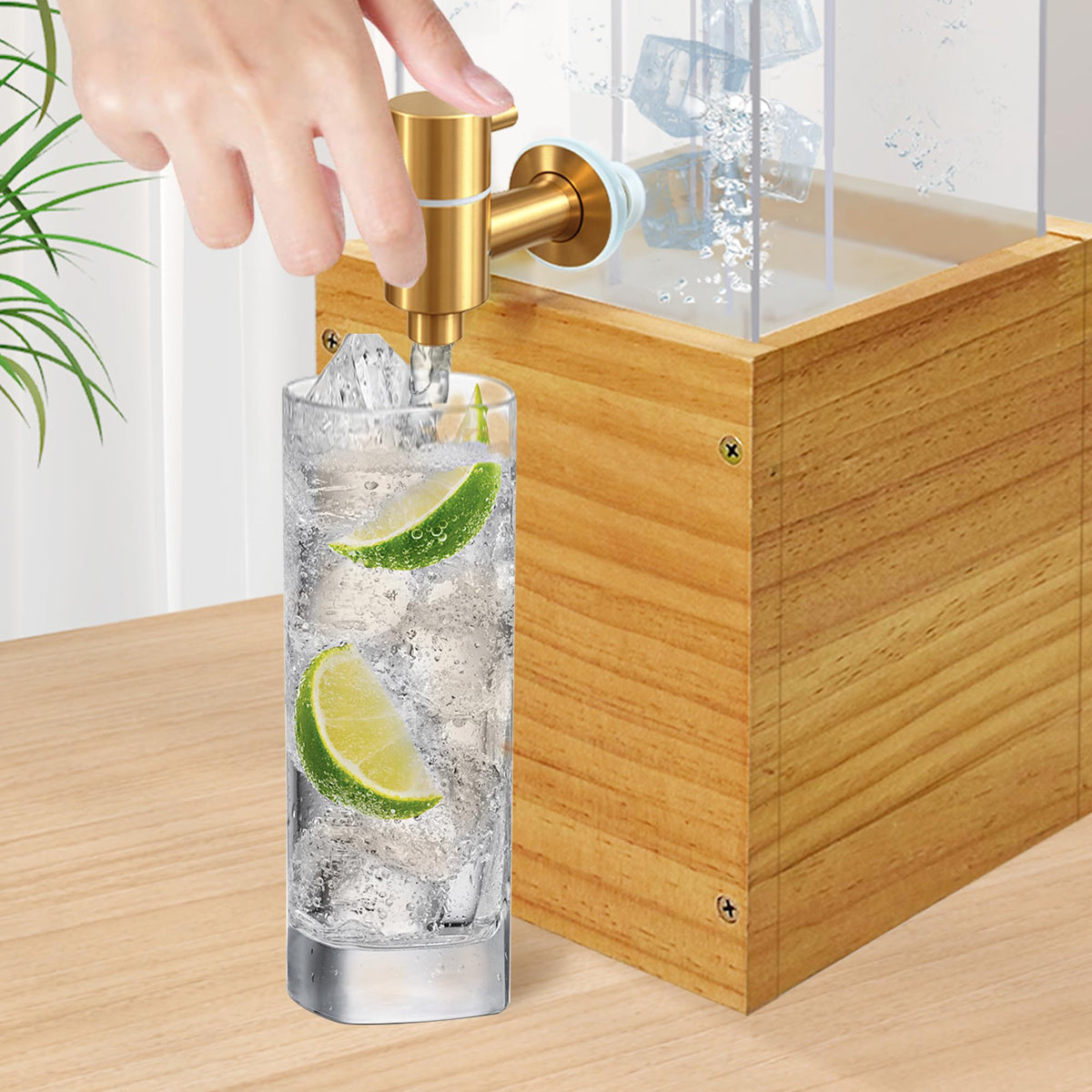 1.8 Gallon Drink Dispenser with Wood Stand S7848