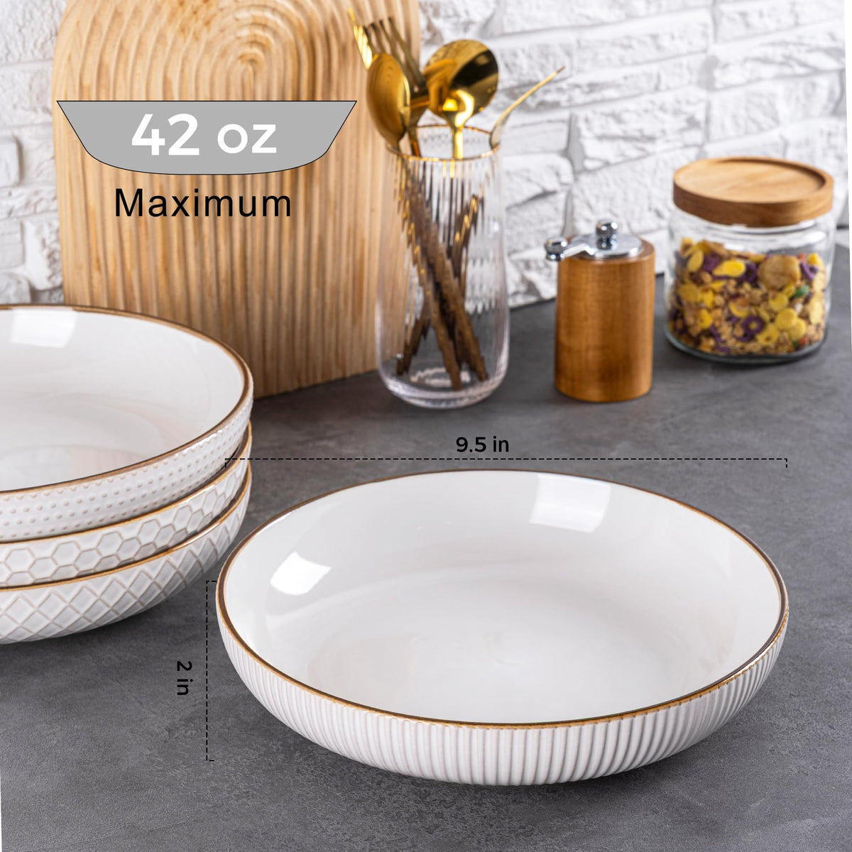 9.5'' 42 Ounce Stoneware Ceramic Pasta Bowls Set of 4 R874370