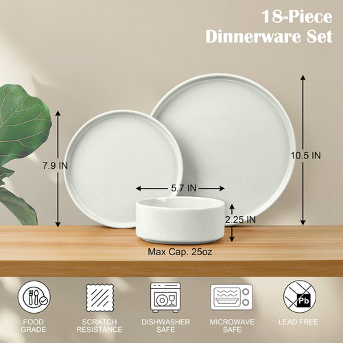 18-Piece Speckled White Stoneware Dinnerware Set Y493089
