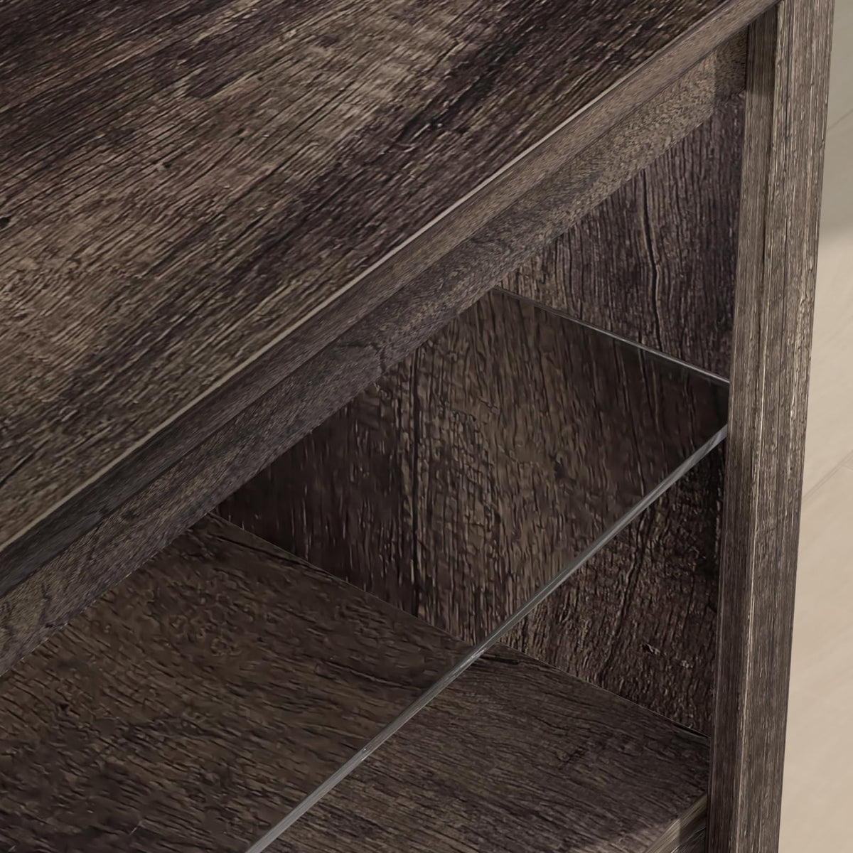 Rustic Brown Grey TV Stand with Sliding Barn Door S337098