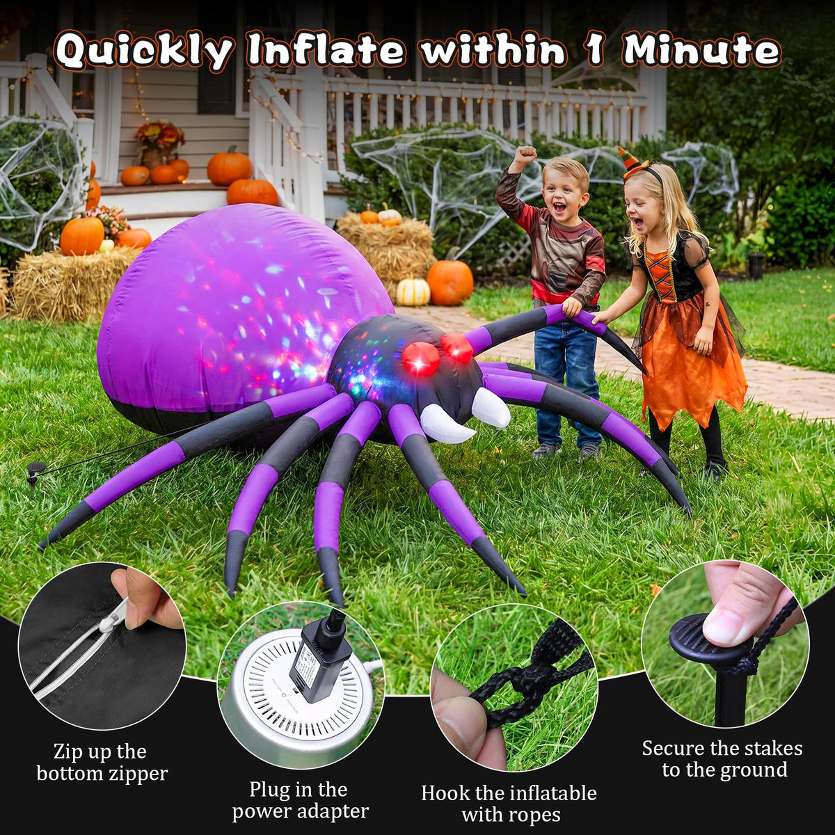 6 FT Inflatable Spider Outdoor Decoration with LED Lights E130