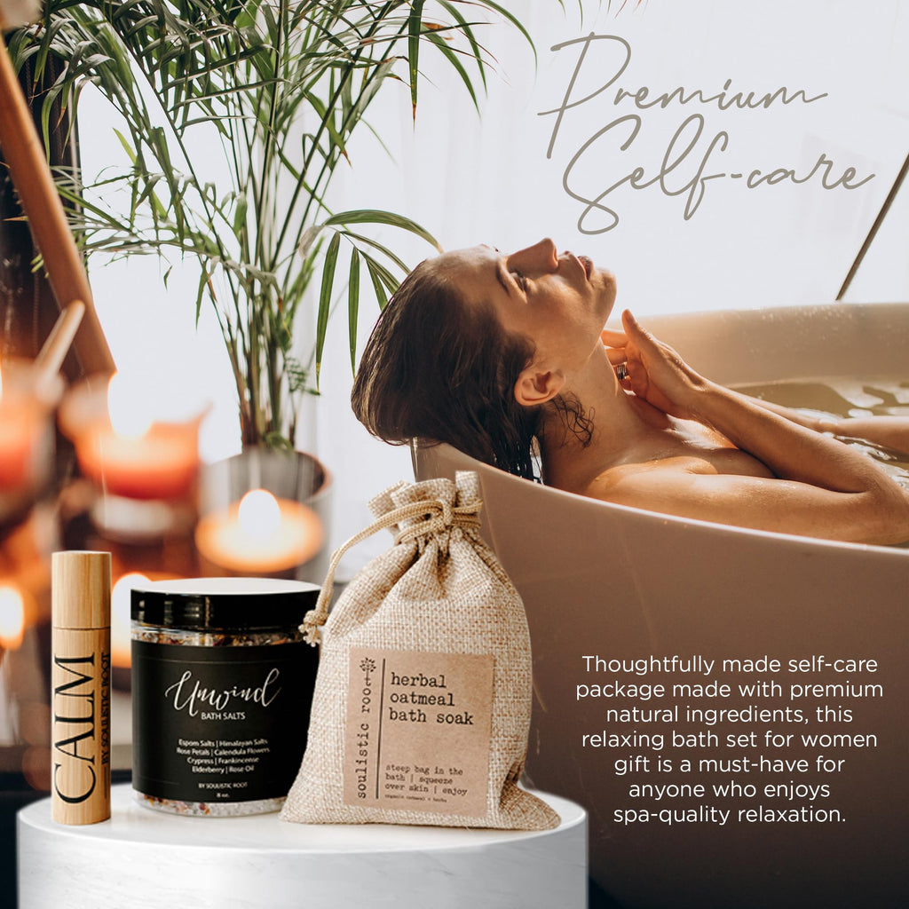 Bath Gift Set with Essential Oil Roller, Bath Salts & Oatmeal Bath Soak I97570