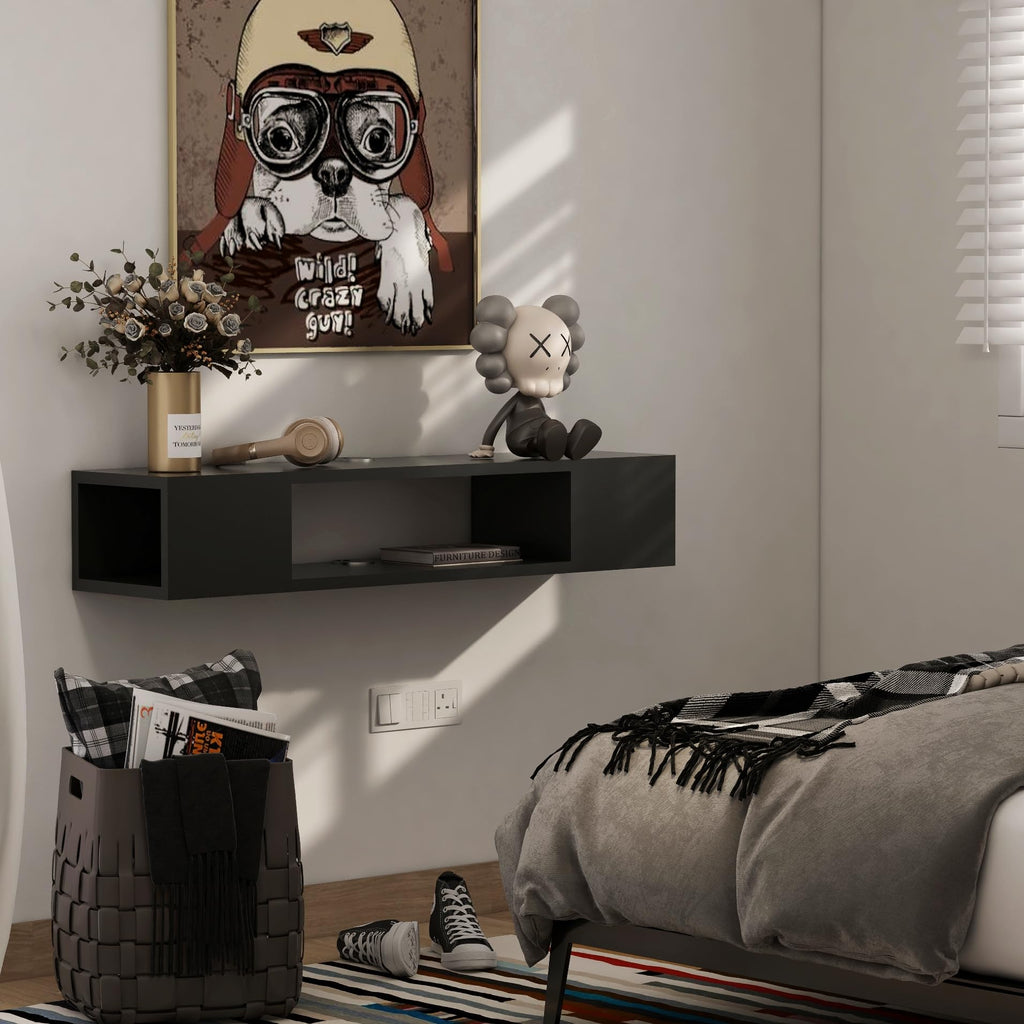 Black Wall Mounted Floating TV Stand with Storage A1136