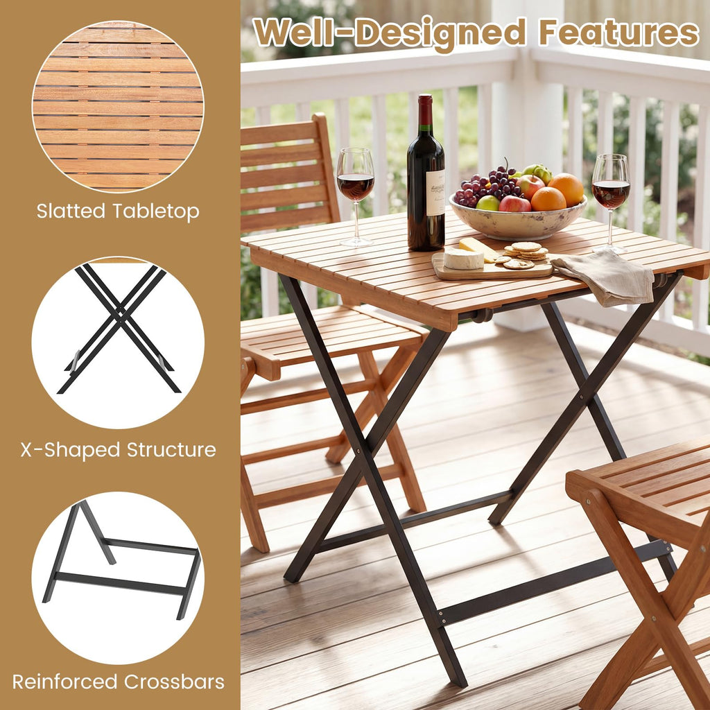 28-Inch Acacia Wood Square Foldable Patio Dining Table A463495
