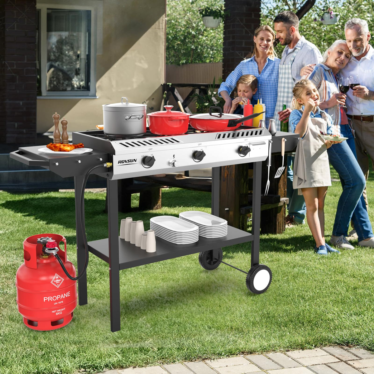 3 Burner Propane Gas Stove with Side Shelves O510402
