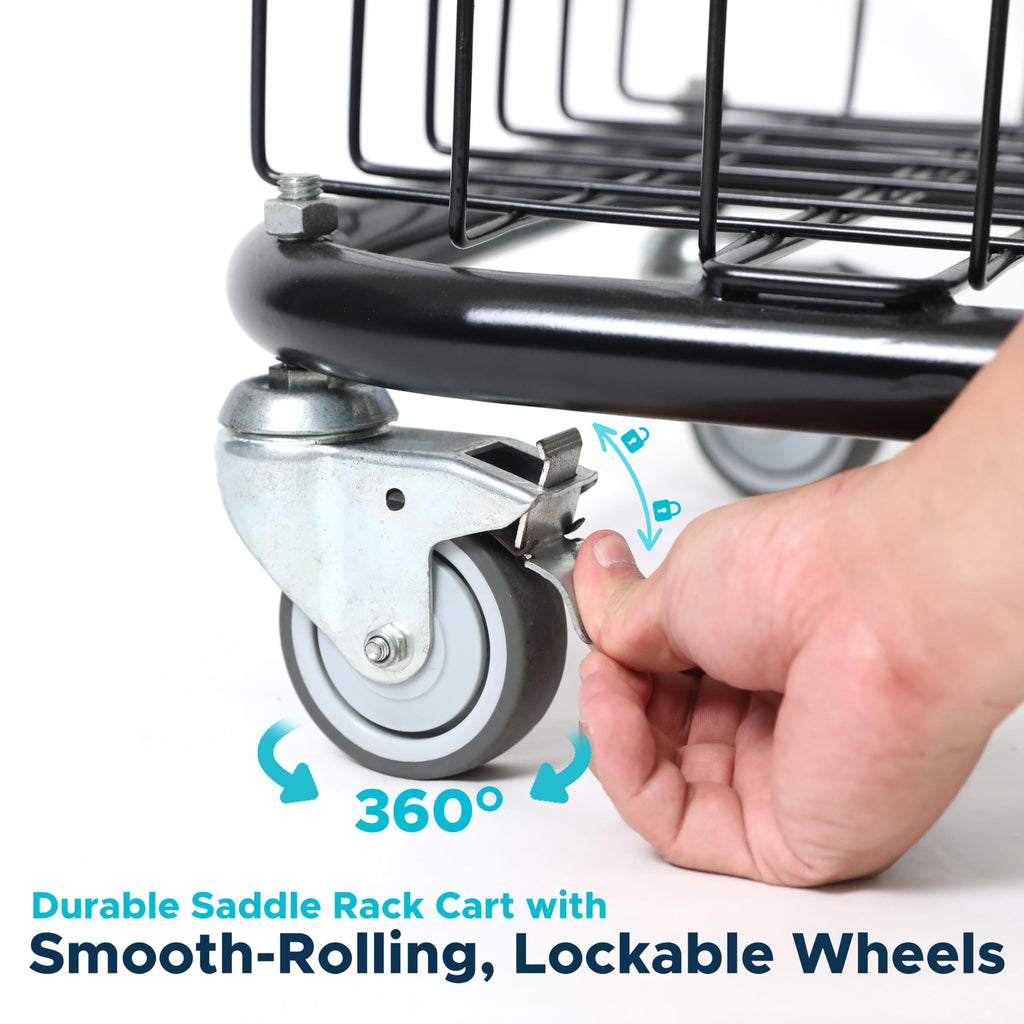 220 Lbs Rolling Saddle Rack Cart with Basket B64761
